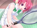  aozora_enikki braid game_cg higuchi_norie kirimiya_kozue non-web_source pink_eyes pink_hair racket short_hair solo sportswear tennis tennis_racket tennis_uniform 