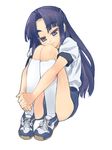  asakura_ryouko bad_id bad_pixiv_id blue_eyes blue_hair buruma kneehighs long_hair shoes sneakers socks solo suzumiya_haruhi_no_yuuutsu tonbi 