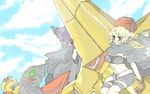  bad_id bad_pixiv_id belt bike_shorts blonde_hair blue_eyes cloak gloves king_kittan kinon kiyal kiyoh multiple_girls smile tengen_toppa_gurren_lagann utai_yumi 