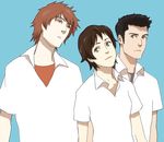  2boys brown_eyes brown_hair konno_makoto lowres mamiya_chiaki multiple_boys short_hair tabomi toki_wo_kakeru_shoujo tsuda_kousuke 