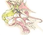  blonde_hair boots breasts claws cleavage dragon_girl dragon_master dragon_tail fingerless_gloves gloves head_wings knee_boots large_breasts long_hair low-tied_long_hair monster_girl polearm riesz seiken_densetsu seiken_densetsu_3 sketch solo spear tail uzuki weapon 