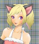  animal_ears bare_shoulders blonde_hair blush copyright_request drill_hair otama purple_eyes solo 