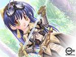  blue_hair goggles ishihara_masumi laughing ragnarok_online solo sword swordsman_(ragnarok_online) wallpaper weapon yellow_eyes 