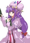  book hat long_hair patchouli_knowledge purple_hair ribbon sasurai solo touhou 
