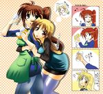  4koma blonde_hair comic fate_testarossa iga_tamaki lyrical_nanoha mahou_shoujo_lyrical_nanoha_strikers multiple_girls side_ponytail takamachi_nanoha thighhighs translation_request 