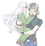  1girl allelujah_haptism belt blush couple flower gundam gundam_00 happy hetero holding long_hair soma_peries utai_yumi 