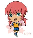  blue_eyes chibi full_body inazuma_eleven_(series) inazuma_eleven_go kirino_ranmaru lowres male_focus mizuhara_aki open_mouth pink_hair raimon raimon_soccer_uniform soccer_uniform solo sportswear twintails white_background 