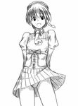  arms_behind_back braid cosplay crossdressing genshiken greyscale hat k2shh kousaka_makoto male_focus monochrome necktie otoko_no_ko panties pantyshot pantyshot_(standing) short_hair single_braid skirt smile solo standing underwear 