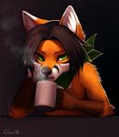  bandanna brown_hair canine coffee cup falvie fox fur green_eyes hair looking_at_viewer male mammal mug neckerchief orange_fur scarf solo 