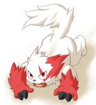  ambiguous_gender claws fangs looking_at_viewer mitei nintendo open_mouth plain_background pok&#233;mon pok&eacute;mon red_eyes solo tears teeth tooth video_games white_background zangoose 