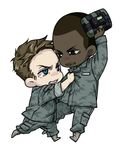  blue_eyes bomb brown_eyes brown_hair c4 chibi clenched_teeth dark_skin dark_skinned_male explosive facial_hair grabbing holding j.t._sanborn military military_uniform multiple_boys mustache sky360 smirk soldier tears teeth the_hurt_locker uniform william_james 