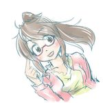  blush brown_eyes brown_hair casual genshiken glasses long_hair ponytail red-framed_eyewear semi-rimless_eyewear smile solo under-rim_eyewear upper_body yoshitake_rika zeronorth 