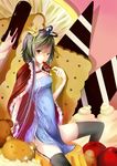  absurdres china_dress chinese_clothes crown ddsheep dress food frown garter_belt gradient_hair highres looking_at_viewer luo_tianyi multicolored_hair solo thighhighs vocaloid vocanese 