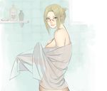  bathroom blonde_hair glasses lips nude original red-framed_eyewear see-through shampoo soap solo torisoboro towel 