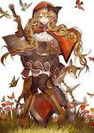 animal axe bird blonde_hair bug bunny butterfly cape deer flower gloves grass green_eyes grimm's_fairy_tales hood insect little_red_riding_hood little_red_riding_hood_(grimm) long_hair original princess_royale ribbon solo squirrel tsukioka_tsukiho twintails weapon 