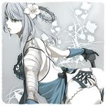  ass backless_outfit bandages elbow_gloves flower from_behind gloves green_eyes hair_flower hair_ornament kaine_(nier) lingerie long_hair nanarinca negligee nier nier_(series) pale_skin panties revision silver_hair solo underwear white_panties 