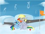  &dagger; bandage blonde_hair box bruise cloud clouds cross cutie_mark derpy_hooves_(mlp) equine female feral first_aid flag friendship_is_magic hair horse lustrous-dreams mammal multi-colored_hair my_little_pony pegasus pony ponytail purple_eyes rainbow_dash_(mlp) rainbow_hair ring runway wings yellow_eyes young 