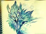  avian beak feathers feral green_eyes gryphon lavacat smile traditional_art traditional_media watercolor watercolour 