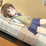  bad_id bad_pixiv_id bed brown_hair dutch_angle glasses grey_eyes lying ore_no_imouto_ga_konna_ni_kawaii_wake_ga_nai revision school_uniform short_hair skirt solo tamura_manami umeboshitora 