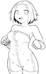  abs bare_shoulders breasts cleavage final_fantasy final_fantasy_tactics gauntlets greyscale large_breasts monk_(fft) monochrome open_mouth short_hair simple_background smile solo tsukudani_(coke-buta) unitard white_background 
