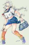  bad_id bad_pixiv_id bespectacled dorohedoro earrings glasses jewelry luzy noi_(dorohedoro) red_eyes school_uniform solo white_hair 