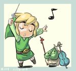  2012 blonde_hair closed_eyes conductor dated eighth_note hat instrument junkpuyo korok leaf link makar musical_note the_legend_of_zelda the_legend_of_zelda:_the_wind_waker tunic violin 