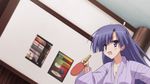  animated animated_gif blue_hair bouncing_breasts breasts hoshizora_e_kakaru_hashi japanese_clothes kimono koumoto_madoka purple_eyes table_tennis 