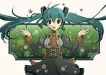  breasts dress green_eyes green_hair hatsune_miku long_hair medium_breasts solo star toniomi twintails very_long_hair vocaloid 