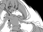  bare_shoulders bracelet breasts covered_nipples fang greyscale hair_bobbles hair_ornament jewelry kisarashii kodomo_no_jikan kokonoe_rin long_hair looking_at_viewer midriff monochrome navel open_mouth small_breasts solo tank_top twintails 
