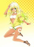  bandeau blonde_hair blue_eyes bracelet c.c._lemon c.c._lemon_(character) dark_skin full_body jewelry long_hair midriff navel revision sandals short_shorts shorts solo strapless tan toromera tubetop 