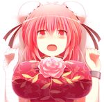  bad_id bad_pixiv_id bandages banned_artist blush breasts covered_nipples cuffs double_bun flower ibaraki_kasen impossible_clothes impossible_shirt kisaragi_zwei large_breasts open_mouth pink_eyes pink_hair resized revision shackles shirt short_hair solo touhou 