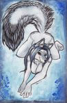  anthro arctic_fox ass_up canine female fluffy_tail fox heterochromia looking_at_viewer mammal nude pinup pose seductive shiverz solo 