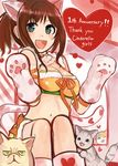  animal_ears breasts brown_hair cat cat_ears cat_tail cleavage fang green_eyes idolmaster idolmaster_cinderella_girls maekawa_miku medium_breasts nerotarou@seven ponytail solo tail 