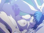  1girl animated animated_gif blue_hair blush breasts brown_eyes censored houya_yukitoshi leg_up nipples nude penis reversible sex short_hair sugihara_shizuno 