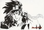  90s cap hat hayama_jun'ichi hayama_junichi illustration ink jojo_no_kimyou_na_bouken kuujou_joutarou male male_focus 