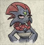  band-aid bandage breasts cleavage clothed clothing elgiza female looking_at_viewer necklace nintendo pok&#233;mon pok&#233;morph pok&eacute;mon portrait red_eyes solo teckworks video_games weavile 