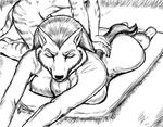  big_breasts breast_squish breasts butt canine chest_tuft cirrel duo eyes_closed feline female fur hair jackal long_hair lying male mammal massage monochrome neck_ruff nohni_wabanda nude on_stomach tiger tuft 