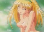  animated animated_gif blonde_hair blue_eyes bouncing_breasts breasts burn-up burn-up_w falling kawai_yumi kinezono_rio long_hair nipples one_eye_closed open_mouth solo twintails 