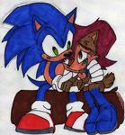  anthro blue_eyes blue_hair chipmunk crying female gloves green_eyes hair hedgehog male red_hair rodent sally_acorn sega sonic_(series) sonic_the_hedgehog squirrel tears 