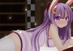  :o animal_ears bad_id bad_pixiv_id blush breasts bunny_ears chimunge crescent crescent_hair_ornament hair_ornament kemonomimi_mode light_particles long_hair lying medium_breasts on_stomach patchouli_knowledge purple_eyes purple_hair solo thighhighs touhou white_legwear 