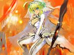  aestus_estus blonde_hair center_opening fate/extra fate/extra_ccc fate_(series) gond green_eyes nero_claudius_(bride)_(fate) nero_claudius_(fate)_(all) solo sword weapon 