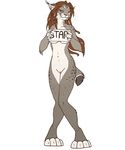  english_text feline female hair long_hair looking_at_viewer lynx mammal nude plain_background pussy sabretoothed_ermine solo standing text unknown_artist whiskers white_background 