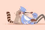  avian bird blue_jay duo food licking male mammal mordecai raccoon regular_show resuku rigby tongue 