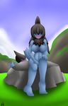  blush breasts chest_tuft deino dragon eyewear female hair latiar027 long_hair nintendo nude pok&#233;mon pok&eacute;mon tuft video_games 