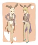  animal_ears artoria_pendragon_(all) bad_id bad_pixiv_id blonde_hair bunny_ears bunnysuit fate/zero fate_(series) green_eyes hat irisviel_von_einzbern leotard long_hair magician mmm_(xbit) multiple_girls one_eye_closed pantyhose ponytail red_eyes saber top_hat white_hair 