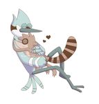  anthro avian beak bird blue_feathers blue_jay brown_fur cuddling cute duo eyes_closed feathers fur gay holding hug interspecies male mammal mordecai nude pose raccoon regular_show resuku rigby sitting 