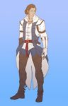  assassin assassin's_creed_(series) assassin's_creed_iii blue_background connor_kenway male_focus ponytail solo standing sunny_(mnbvjkuy) uniform 
