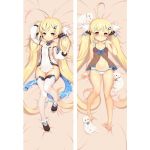  1girl :o ahoge azur_lane bangs black_footwear blonde_hair blush breasts cat clothes_writing covered_navel dakimakura dress eldridge_(azur_lane) electricity facial_mark full_body hair_ornament huge_ahoge knees_together_feet_apart long_hair no_bra open_mouth orange_eyes panties pink_pupils shoes short_dress sideboob small_breasts solo thighhighs twintails underwear very_long_hair white_dress white_legwear zettai_ryouiki 