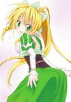  blonde_hair blush green_eyes jyon1008 leafa long_hair pointy_ears ponytail solo sword_art_online 