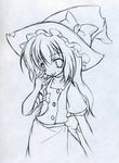  hat jun_(noiji_guren_0220) kirisame_marisa long_hair monochrome smile solo touhou traditional_media witch_hat 